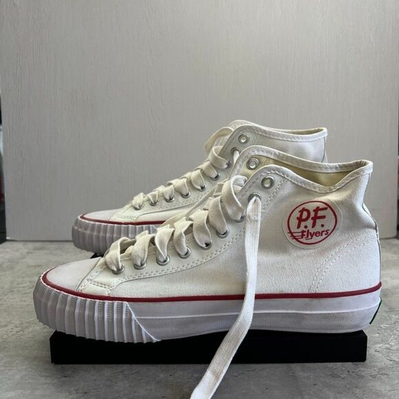 PF Flyers White Canvas Leather Mid Top Lace-Up Sneaker Shoes Unisex US-M7.5 W9 - Picture 4 of 11